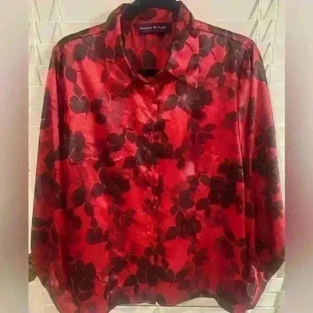 Ladies Size 14 Red Long Sleeve Shirt Preston & York